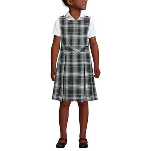 Lands' End Girls Size 4 School Uniform Pleated Jumper Dress White evergreen
